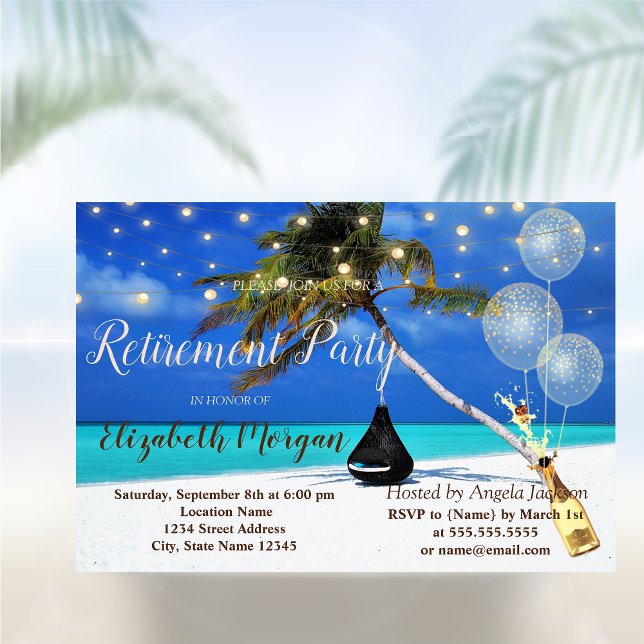 Beach,Relax,Balloons,Wine Retirement Party Invitation (Creator Uploaded)