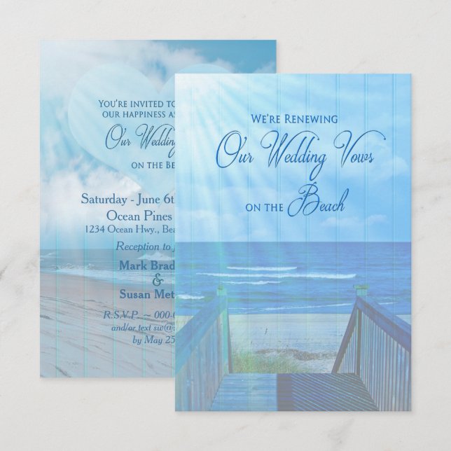 Beach RENEWING Wedding Invitation - Ocean/Sun-rays (Front/Back)