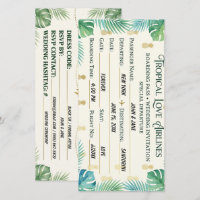 Beach Resort Wedding Boarding Pass Card