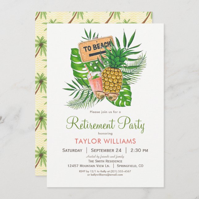 Beach Retirement Party Invitation (Front/Back)