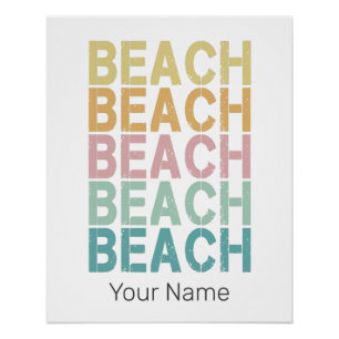 Beach Retro Lettering Vintage Holiday Summer Poster