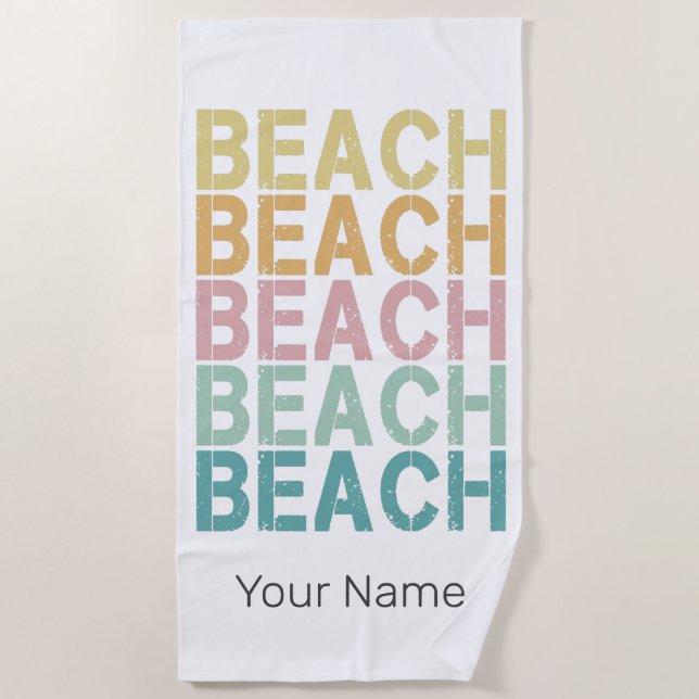 Beach Retro Lettering Vintage Holiday Summer Towel (Front)