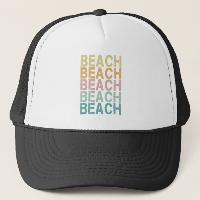 Beach Retro Lettering Vintage Holiday Summer Trucker Hat (Front)