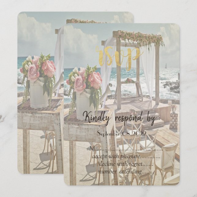 Beach Retro Wedding Floral Arch RSVP  Invitation (Front/Back)