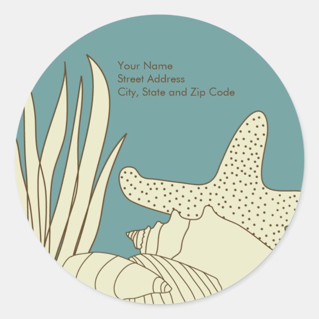 Beach Return Address Label - Cream & Blue (Front)