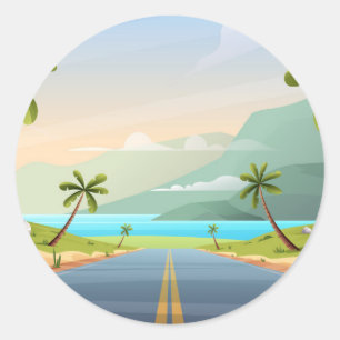 Beach road landscape classic round sticker