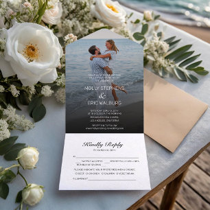 Beach Romance Photo Wedding All In One Invitation