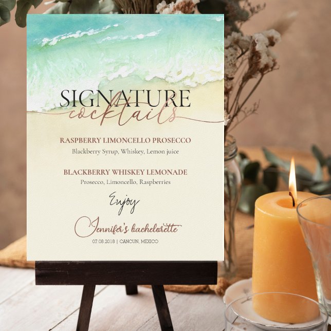 Beach Rose Script Bachelorette Cocktails Sign (Creator Uploaded)