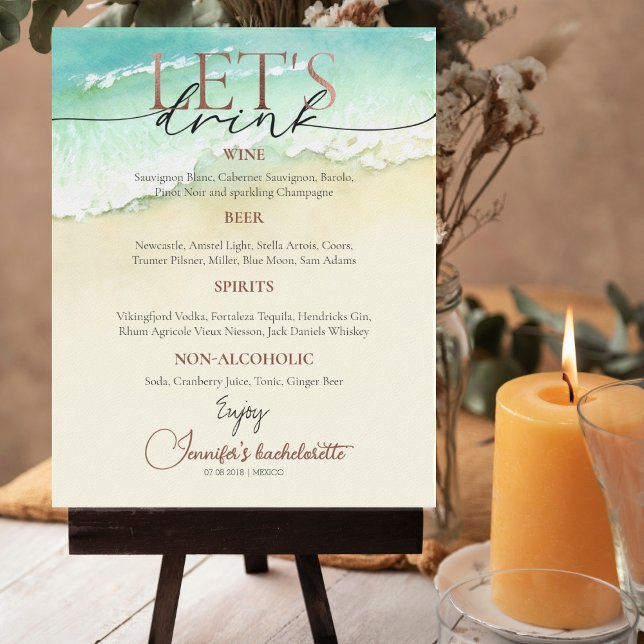 Beach Rose Script Bachelorette Drinks Menu Sign (Creator Uploaded)