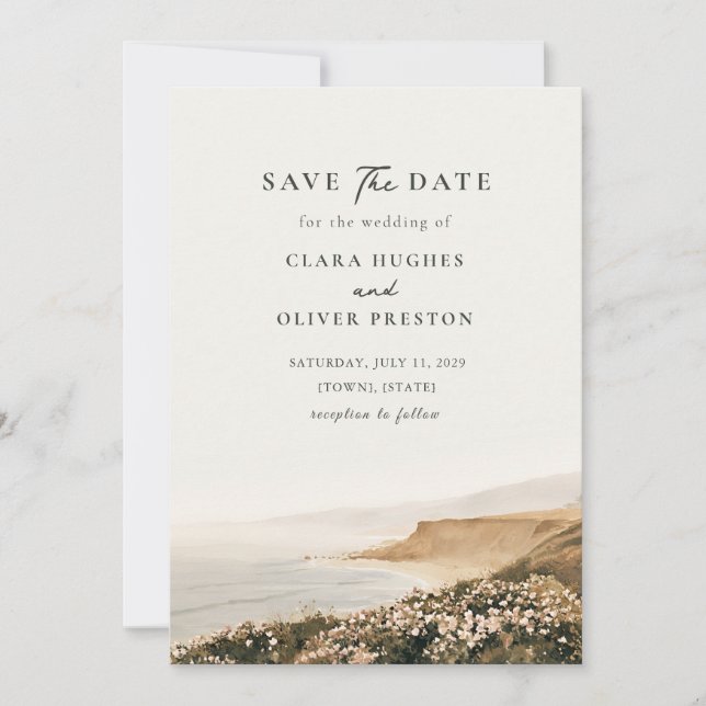 Beach Rose Shoreline Cape Cod Seaside Wedding  Save The Date (Front)