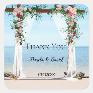 Beach Roses Arbor Wedding Thank You Sticker