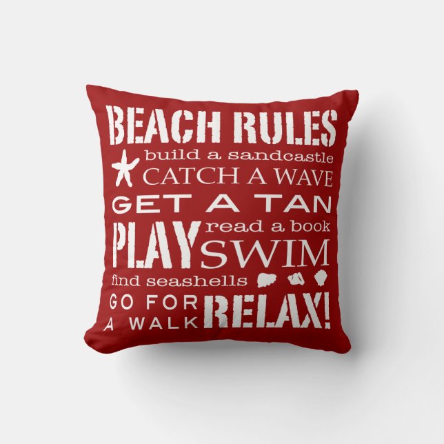 Beach Rules By the Seashore Bold Red & White Cushion (Front)