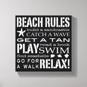 Beach Rules By the Seashore Crisp Black & White Canvas Print