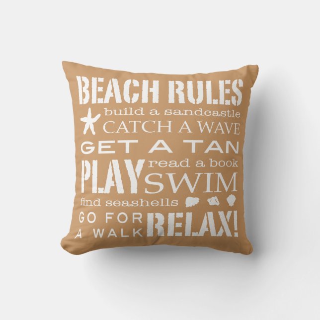 Beach Rules By the Seashore Sandy Beige & Brown Cushion (Front)