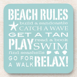 Beach Rules By the Seashore Soft Aqua & White Coaster