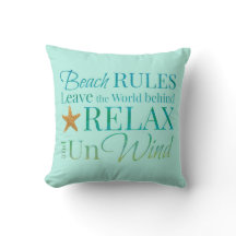 Beach Rules Typography Pillow