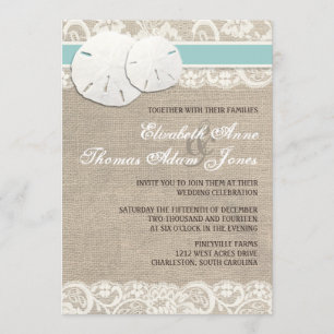 Beach Rustic Burlap Lace Wedding Invitation