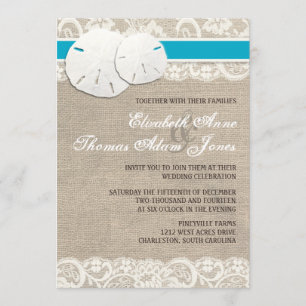 Beach Rustic Burlap Lace Wedding Invitation Malibu