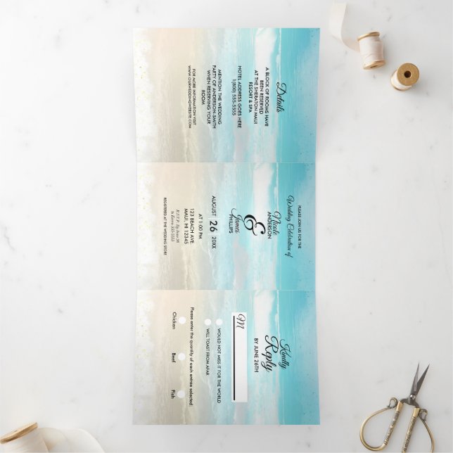 Beach Rustic Coastal Trifold Wedding Program (Inside)