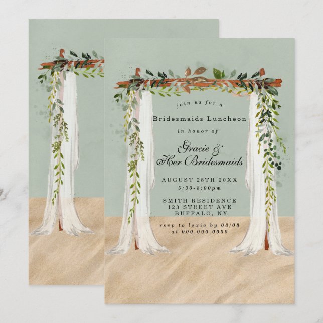 Beach Sand Canopy Bridesmaids Luncheon Invites (Front/Back)