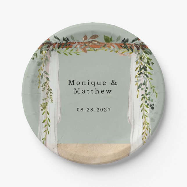 Beach Sand Canopy Elegant Tropical Modern Wedding Paper Plate (Front)