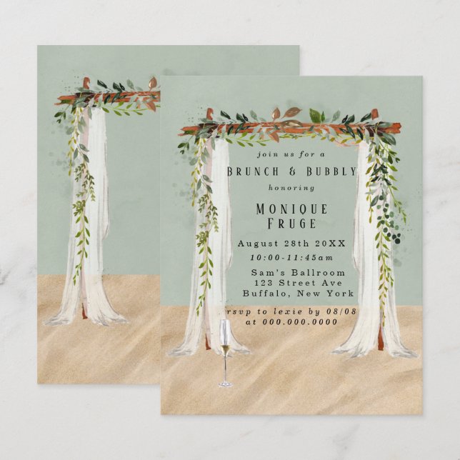 Beach Sand Canopy Tropical Brunch & Bubbly Invites (Front/Back)