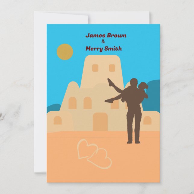 Beach Sand Castel Sun Hearts Romantic Wedding Invitation (Front)