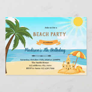 Beach sand castle birthday invitation