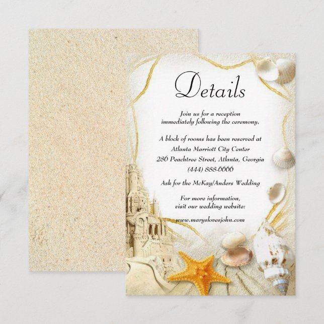Beach Sand Castle Wedding Details Enclosure Card (Front/Back)
