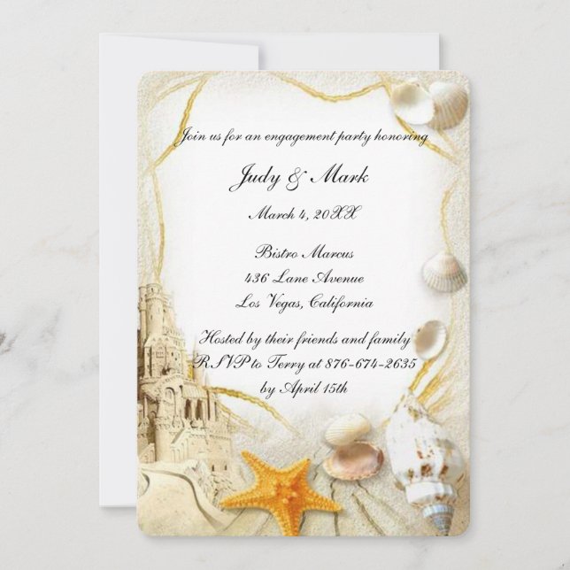 Beach Sand Castle Wedding Engagement Party Invitation (Front)