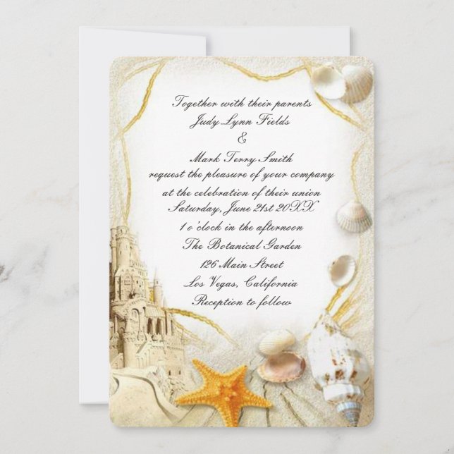 Beach Sand Castle Wedding Invitation (Front)