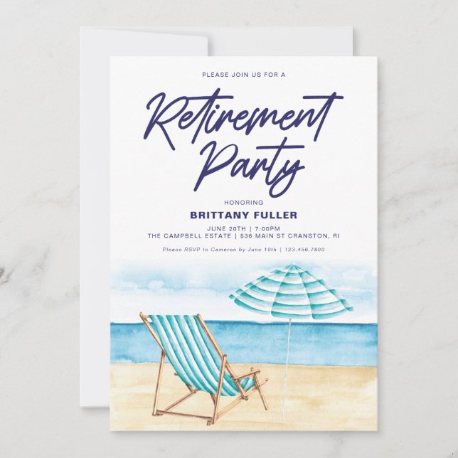 Beach Sand Chair Retirement Party Invitation (Front)
