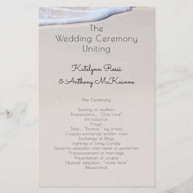 Beach Sand Custom Affordable Wedding Program (Front)
