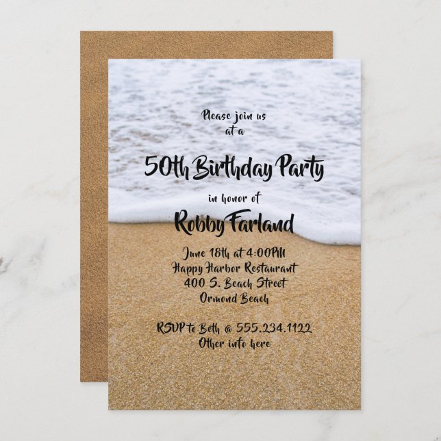 Beach Sand Custom Age Birthday Party Invitation (Front/Back)