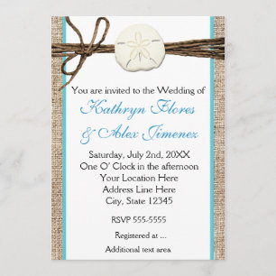 Beach Sand Dollar Burlap Turquoise Invitation