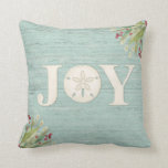Beach Sand Dollar Christmas Joy Cushion<br><div class="desc">A joyful throw pillow with a sand dollar,  beach grasses,  berries and a weathered wood background for your Christmas Beach decor. Designed for you by Blackberry Boulevard.</div>