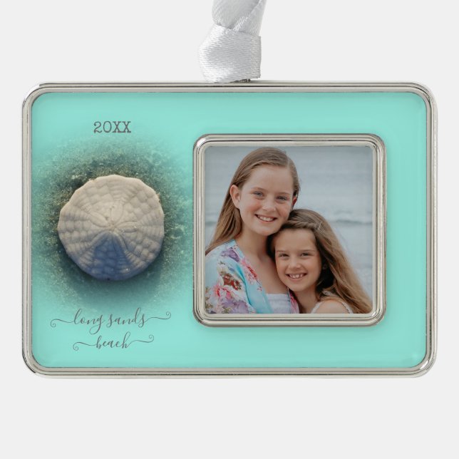 Beach Sand Dollar Mint Photo Silver Plated Framed Ornament (Front)