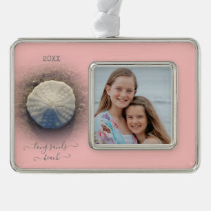 Beach Sand Dollar Pink Photo Silver Plated Framed Ornament