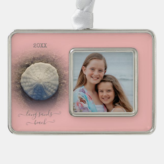 Beach Sand Dollar Pink Photo Silver Plated Framed Ornament (Front)