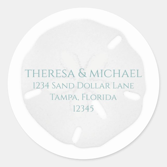 Beach Sand Dollar Simple Return Address Classic Round Sticker (Front)
