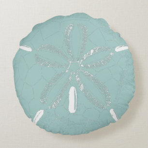 Beach Sand Dollar Turquoise Round Cushion