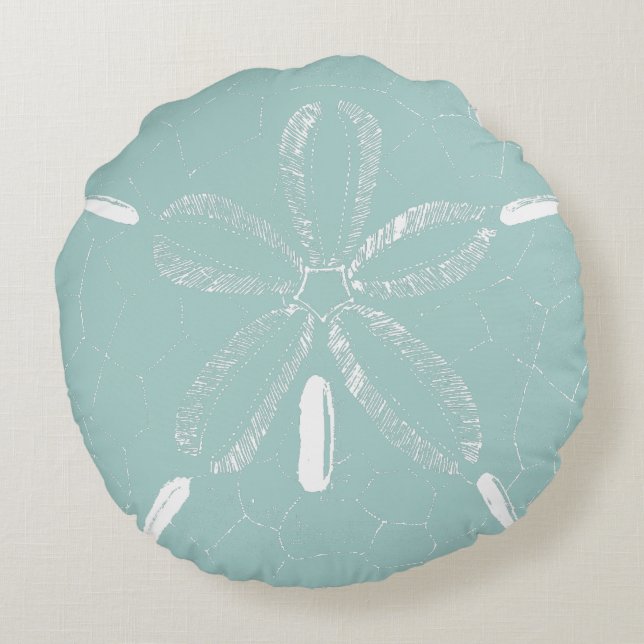 Beach Sand Dollar Turquoise Round Cushion (Back)
