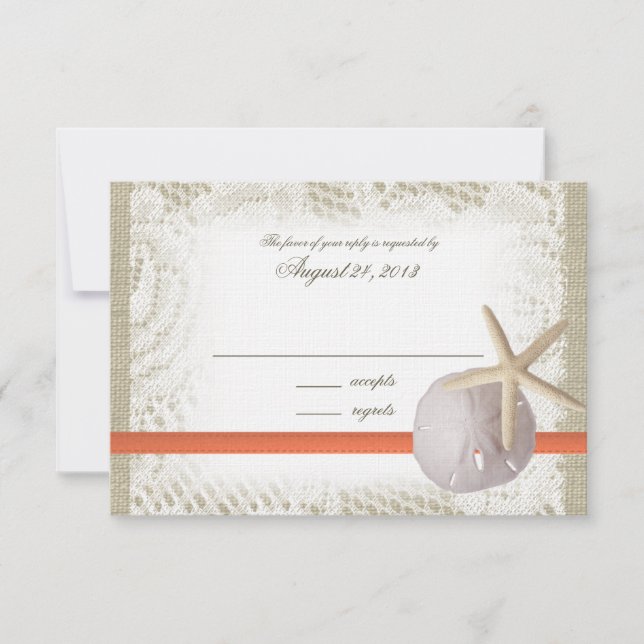 Beach Sand Dollar Wedding Response Card (Front)