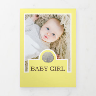 Beach Sand Dollars, 6 Photo Collage Baby Birth Tri-Fold Announcement