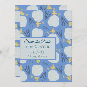 Beach Sand Dollars Botanical Blue Save the Date  Invitation