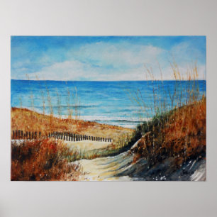 Beach Sand Dunes and Ocean Painting   Poster