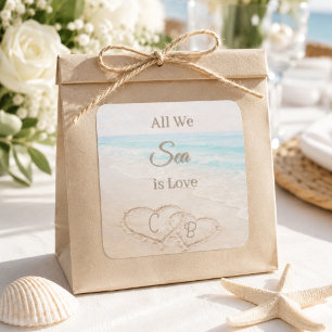 Beach sand dunes hearts wedding square sticker