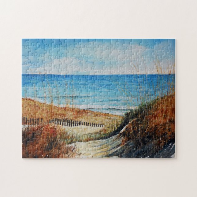 Beach Sand Dunes Ocean Painting Jigsaw Puzzle (Horizontal)