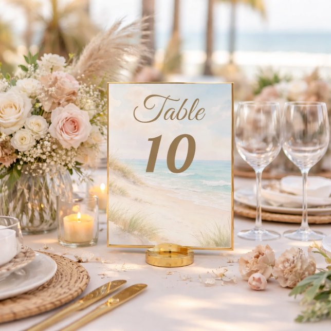 Beach sand dunes watercolor table number (Creator Uploaded)