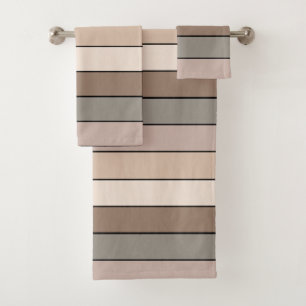 Beach Sand Earth Tone Color Stripes On Watercolor  Bath Towel Set
